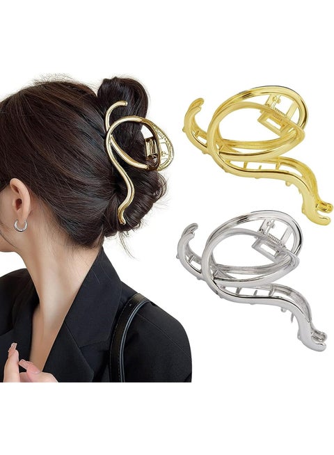 2 PCS Metal Hair Claw Clips, Gold & Silver Color Large Letter Q Hair Claws Clip Non Slip Barrette Strong Hold Jaw Clamps Fashion Hair Styling Gift Headwear Hair Accessories for Women Girls